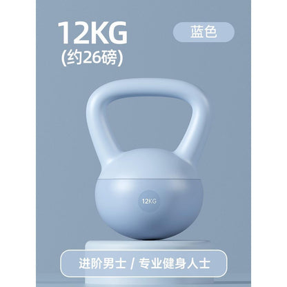 Blue 12 kg (26 lb) soft adjustable kettlebell with an ergonomic handle and sand-filled construction, designed for advanced home strength training, kettlebell swings, squats, deadlifts, HIIT workouts, functional fitness, and full-body conditioning.