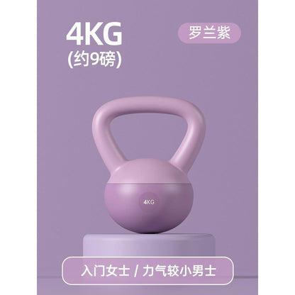 Purple 4 kg soft adjustable kettlebell with an ergonomic handle and sand-filled design, ideal for home strength training, functional fitness, cardio workouts, and beginner exercise routines.
