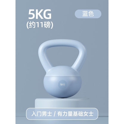 Blue 5 kg soft adjustable kettlebell with an ergonomic handle and sand-filled design, ideal for home strength training, functional fitness, cardio workouts, and beginner exercise routines.