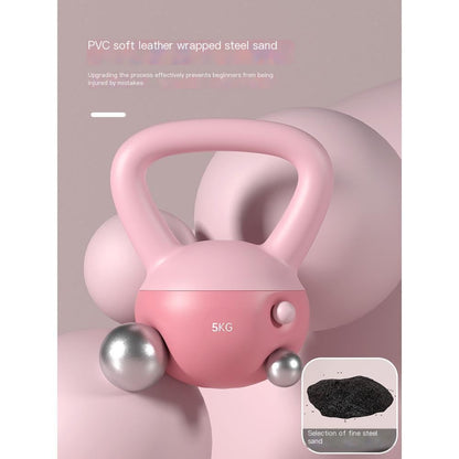 Pink 5 kg soft adjustable kettlebell with an ergonomic handle and durable sand-filled construction, designed for home strength training, functional fitness, cardio workouts, and floor-friendly exercise.