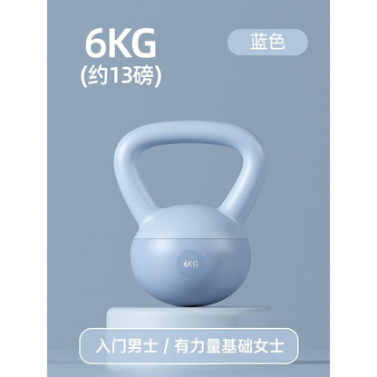 Blue 6 kg (13 lb) soft adjustable kettlebell with an ergonomic handle and sand-filled construction, ideal for home strength training, kettlebell swings, functional fitness, HIIT workouts, squats, lunges, and full-body exercise routines.