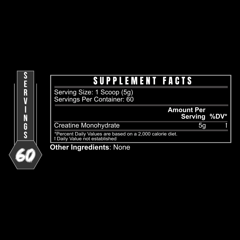 Supplement facts label with serving size, servings per container, and ingredient information on a black background.