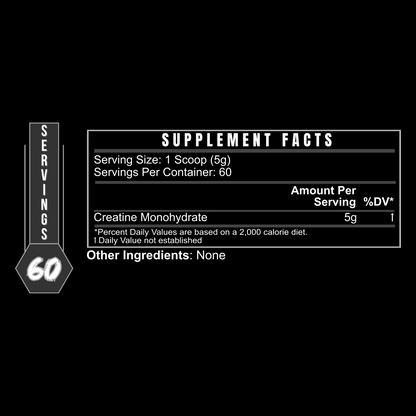 Supplement facts label with serving size, servings per container, and ingredient information on a black background.