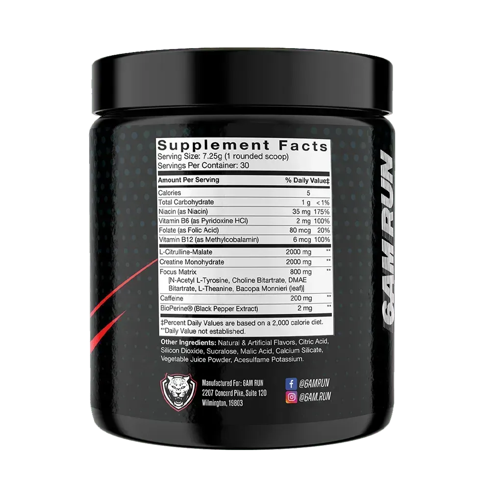 Back label of Sprint cardio and conditioning formula supplement container showing Supplement Facts, ingredients, and usage information on a white background.