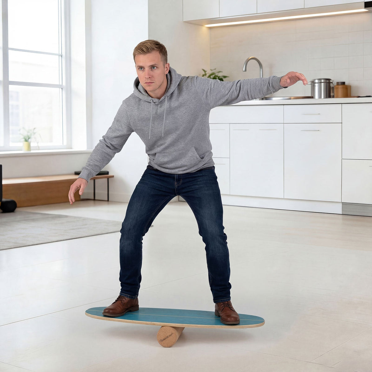 Wooden Balance Board & Cork Roller – Balance, Core & Stability Trainer