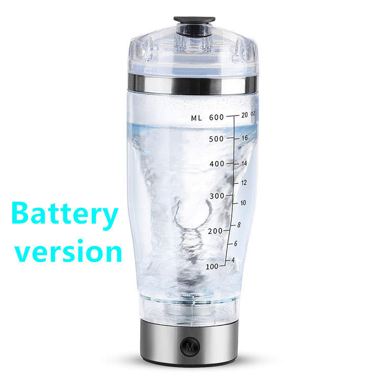 Clear water bottle with measurement markings on a white background, labeled 'Battery version'.