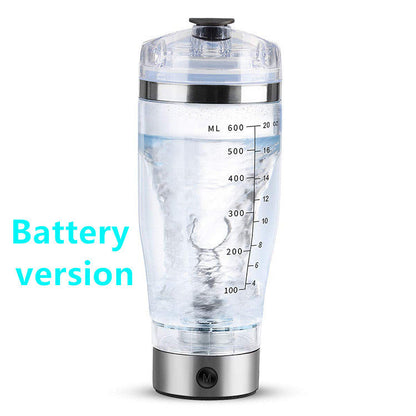 Clear water bottle with measurement markings on a white background, labeled 'Battery version'.
