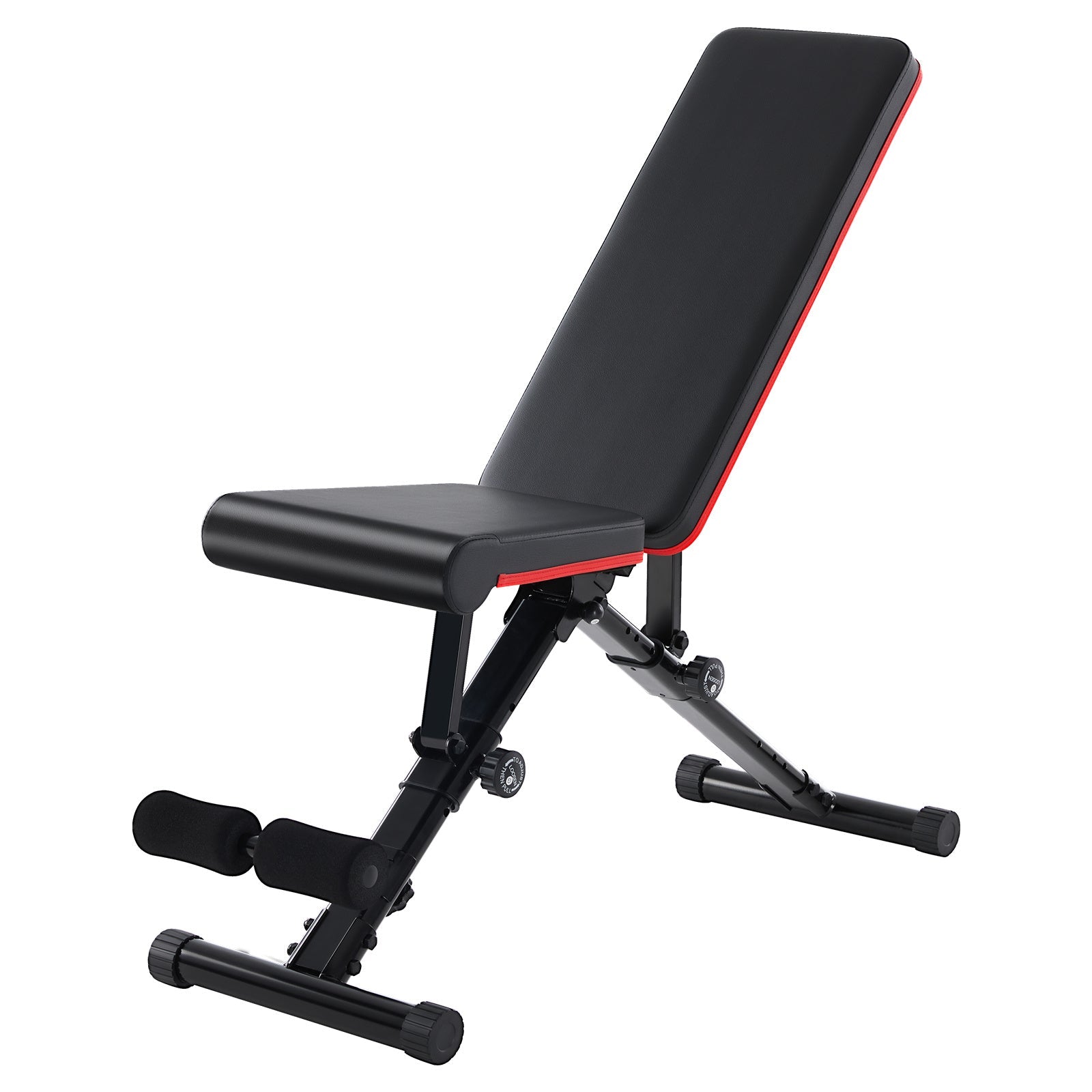 OLIXIS adjustable weight bench with incline backrest, leg support, and heavy-duty steel frame shown on a white background for home strength training.