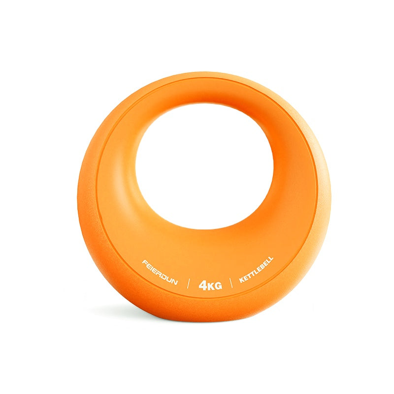 Orange 4 kg ergonomic adjustable dumbbell with a circular easy-grip design on a white background for home strength training and resistance workouts.