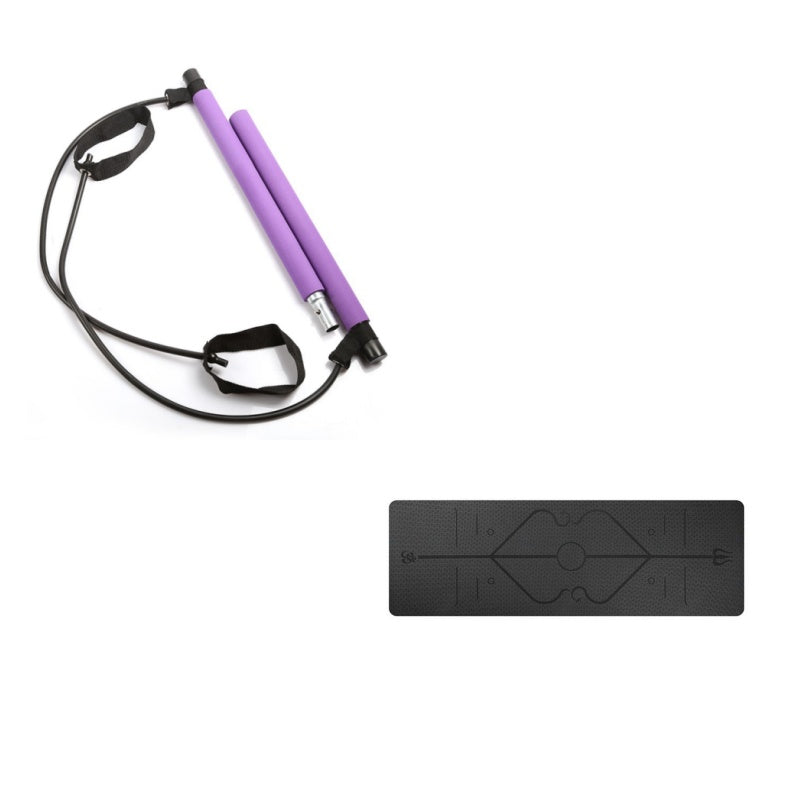 Portable Pilates bar resistance band training kit with adjustable foot straps and a non-slip exercise mat for full-body home workouts, stretching, Pilates, and strength training.