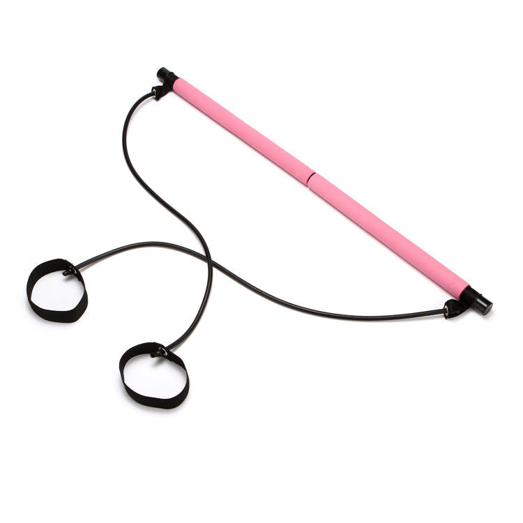 Pink portable Pilates bar resistance band training kit with adjustable foot straps for full-body home workouts, Pilates exercises, stretching, and strength training.