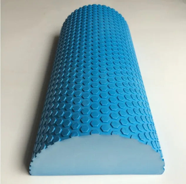 Blue half-round EVA foam roller with a textured non-slip surface for yoga, Pilates, balance training, stretching, mobility, and self-massage.